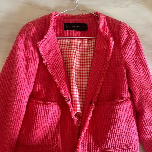 Zara jacket fuchsia with checked lining like new, size XS