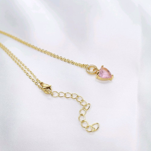 18K Gold-Plated Necklace with Pink Heart Pendant, 45 cm, New