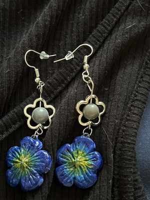 Handmade blue summer earrings with beige detail