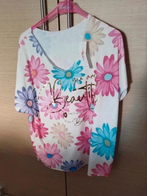 Floral cotton short-sleeve blouse, New Collection Italy, one size