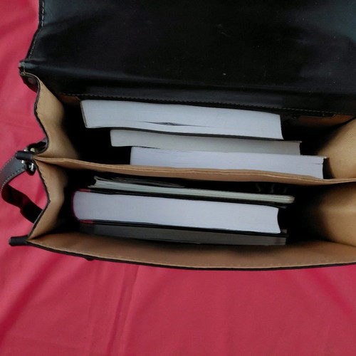 Leather brown men's bag used, slim for documents up to A4 and tablet
