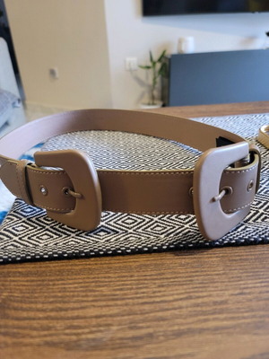 Faux leather belt dark beige (taupe) 3.7 cm width, 95 cm length