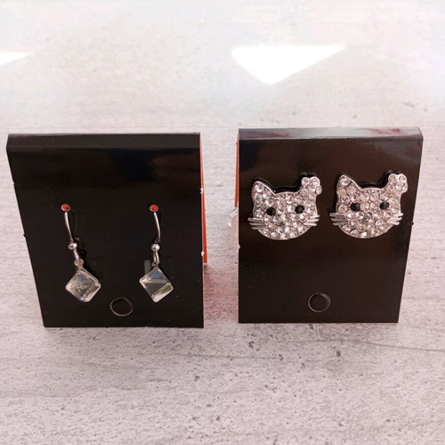 Earrings set with geometric drops and cat studs, new, silver
