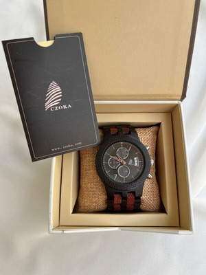 Szoka watch like new, wooden handmade with calendar and chronometer