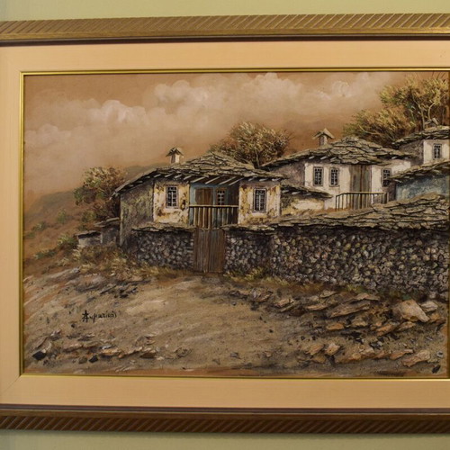 Painting Zymatikas Andreas like new, mixed technique with stone