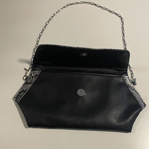 Italian genuine leather clutch bag with python print trim