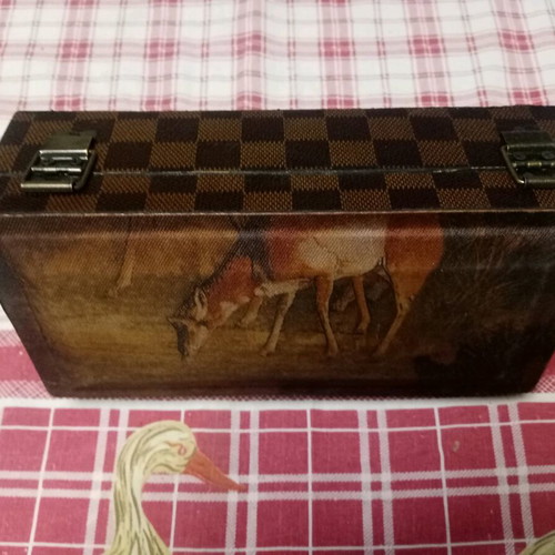 Wooden handmade box with deer image like new