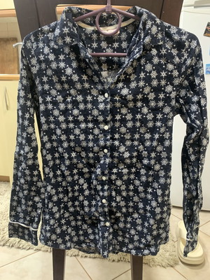 Esmara women's long-sleeve pajama shirt, white and blue