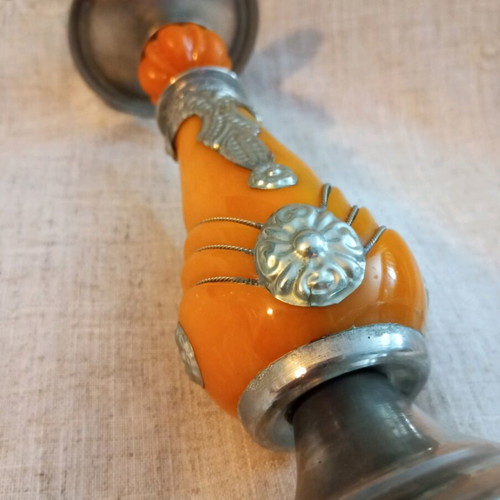Bakelite and metal candlestick used, 34.5 cm