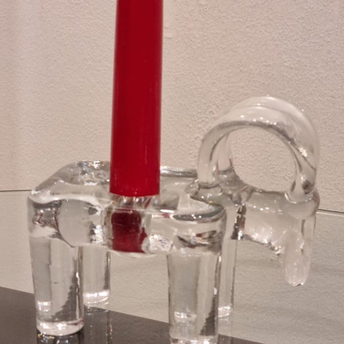 Vintage Kosta Boda Sweden Ram glass candleholder by artist Bertil Vallien like new