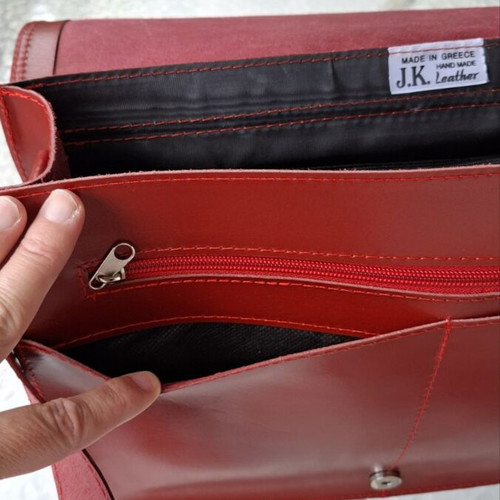 Handmade leather bag new, deep red 25x28cm