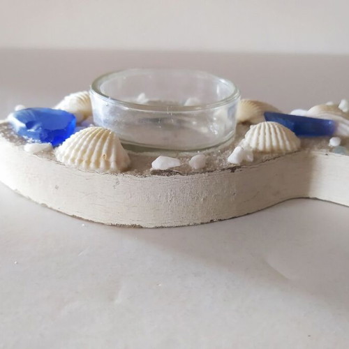 Wooden tealight holder used, fish-shaped, Lefkada souvenir