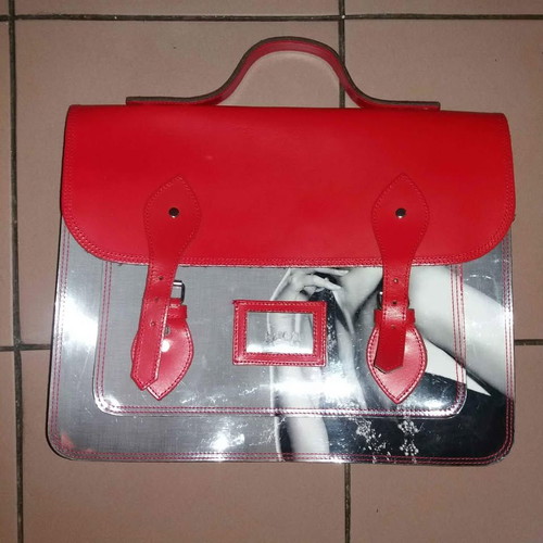 Mairylin leather women's bag like new, gray and red 40×30 cm