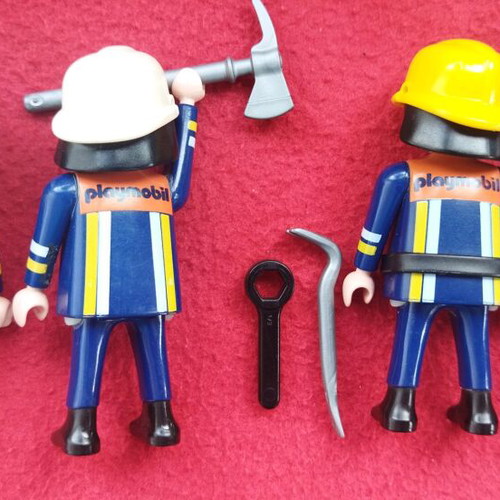 Playmobil firefighters like new, set of 4 with tools