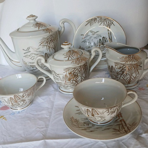 Vintage Japanese Kutani tea set used, 7 pieces