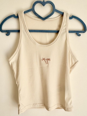 Shein Ribbed Beige Crop Tank Top M New with Palm Tree Embroidery