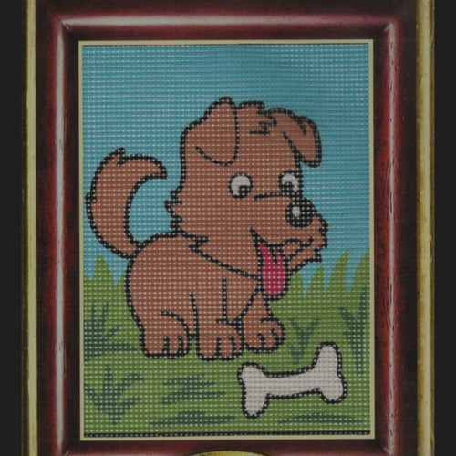 Dog printed embroidery kit on white cotton canvas