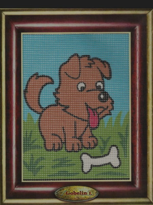 Dog printed embroidery kit on white cotton canvas