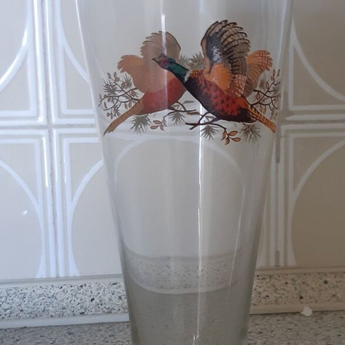 Vintage beer glasses with partridge design and gold rim set of 6 like new