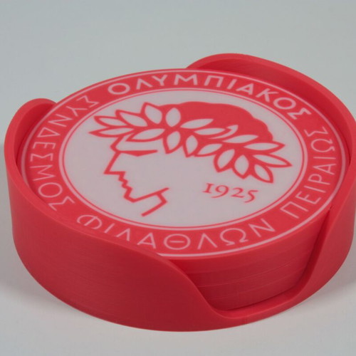 Olympiakos Coaster Set of 4 with Base New
