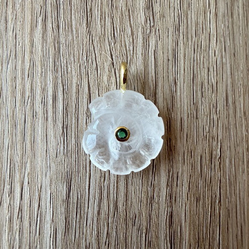 White Quartz Nautilus Shell Pendant like new with Zircon