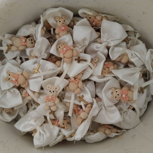 Vintage baptism favors pack of 70 with handmade clay bears, like new