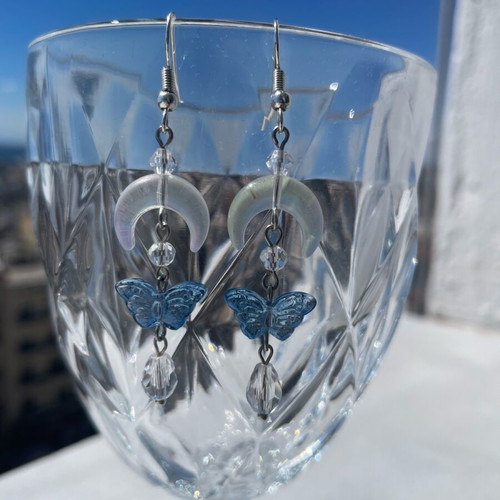 Celestial Skycore earrings like new, handmade, white and blue