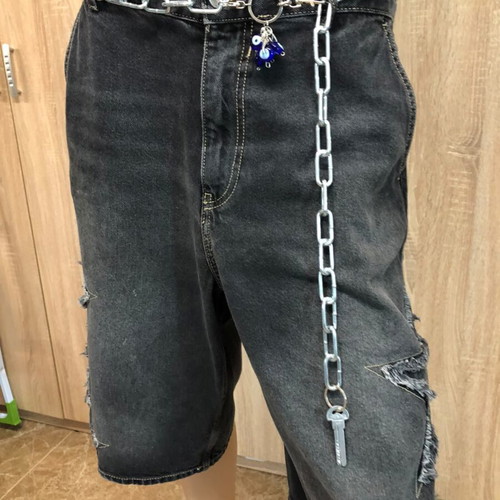 Silver Chunky Paperclip Chain Belt with Evil Eye and Key Charms Y2K Grunge