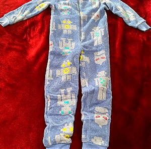 Παιδική ολόσωμη μπλε φλις φόρμα πιτζάμα για αγόρι 6-8 ετών 122-128cm