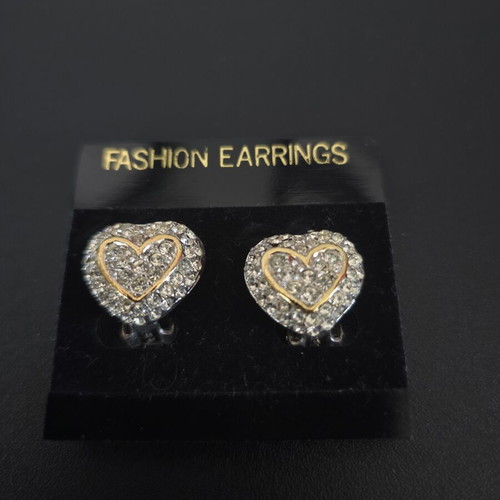 Women's gold-tone metal heart-shaped clip-on earrings with rhinestones
