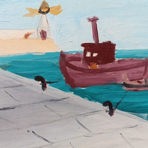 Handmade original children's painting on canvas, seascape