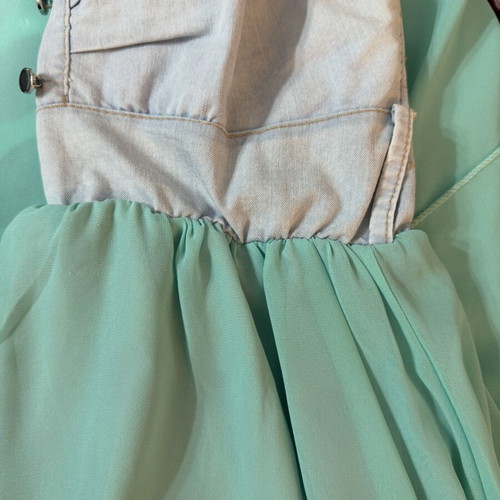 Strapless Dress with Denim Top and Turquoise Asymmetric Skirt used