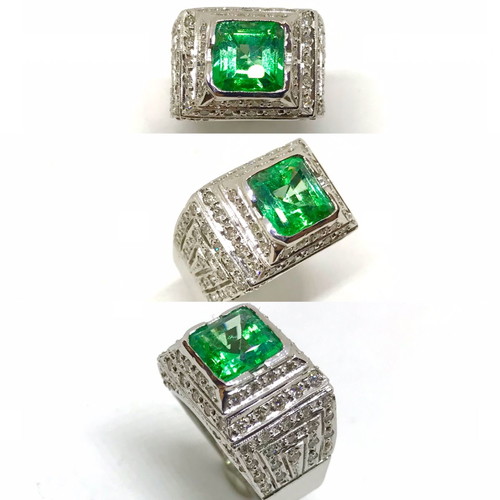 18k ring with emerald and brilliant diamonds, exclusive collection, new