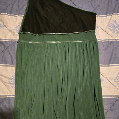 Evening mini dress with one shoulder and pleats, new, green