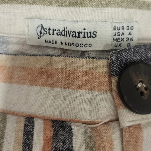 Stradivarius wide-leg striped linen pants like new, beige
