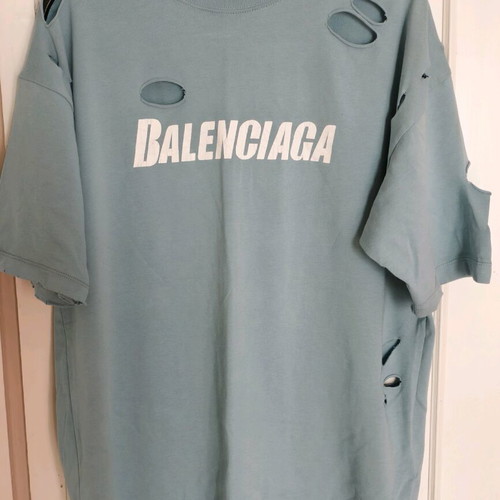 Balenciaga Men's Destroyed Oversized T-Shirt like new, turquoise, size L
