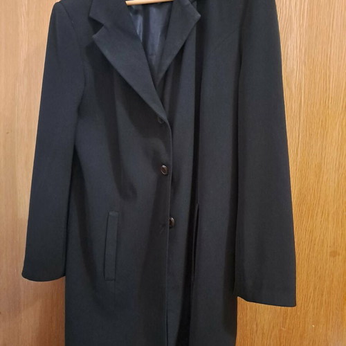 Midi black women's blazer used, size 48, knee-length