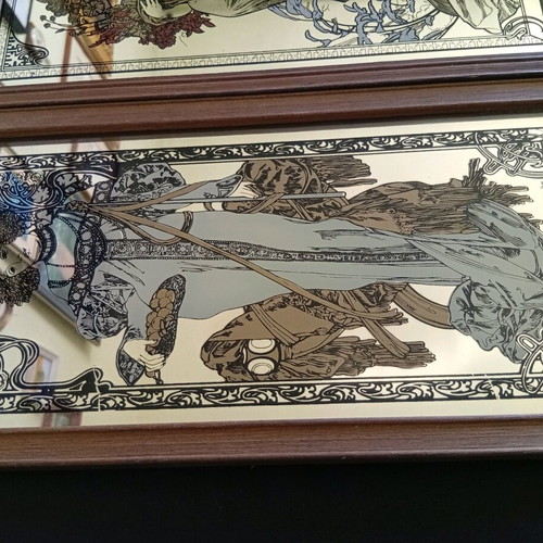 Mirror picture like new, set of 2 pieces 32.5/17.5 cm, wooden frames