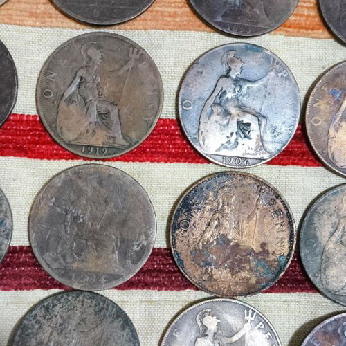 One Penny coins used, pack of 24, with bonus Half Penny 1920