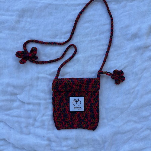 Crochet phone case mini bag, crossbody, red multicolor