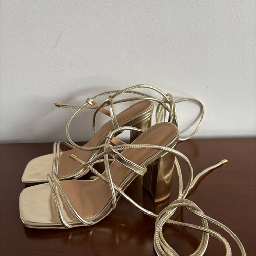 Shein Gold Strappy High Heel Sandals EU39 New