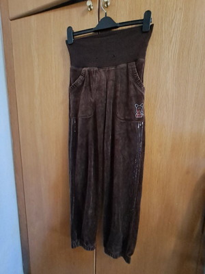 Velour brown elastic sports pants, medium size