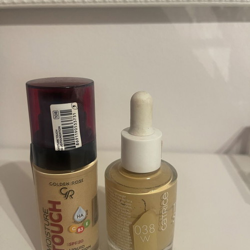 Golden Rose Moisture Touch 108 SPF 20 liquid foundation and Catrice Nude Drop 038W tinted serum foundation