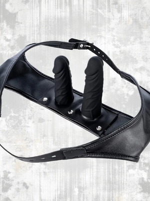 Leather underwear with two dildos new, synthetic leather and silicone