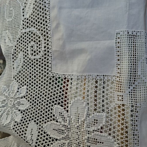 Tablecloth white mercerized cotton fabric 170x220 with cutwork and embroidery
