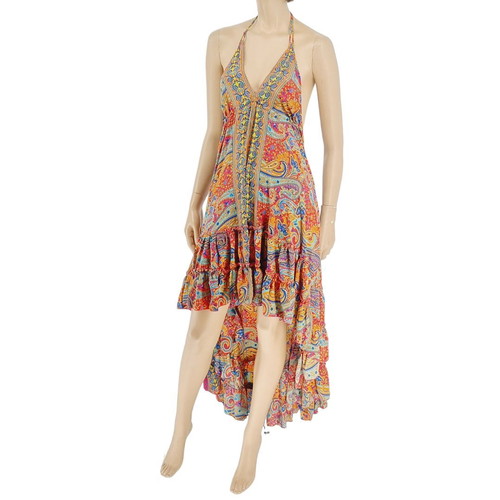 Pure long asymmetrical dress one size 100% silk multicolor new