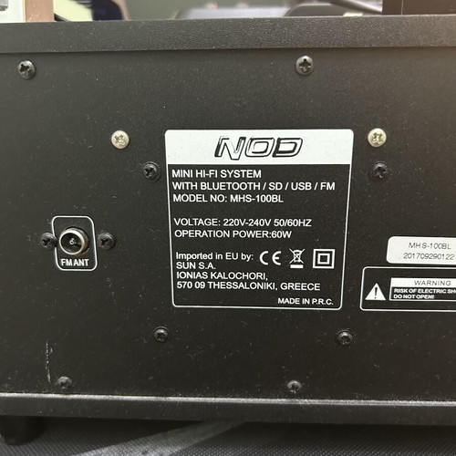 NOD MHS-100BL speaker used with Bluetooth, USB, SD card, radio, remote