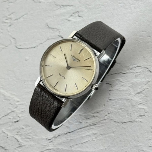 Longines Quartz 717 6033 vintage unisex dress watch used, brown leather strap