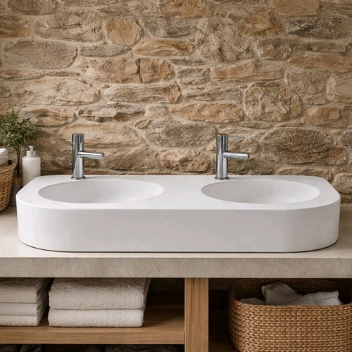 Corian double white sink like new 1.20x0.40 with faucets