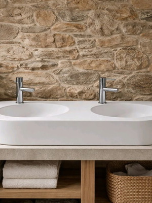 Corian double white sink like new 1.20x0.40 with faucets